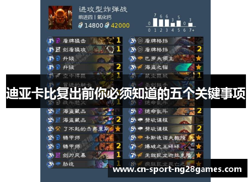 迪亚卡比复出前你必须知道的五个关键事项